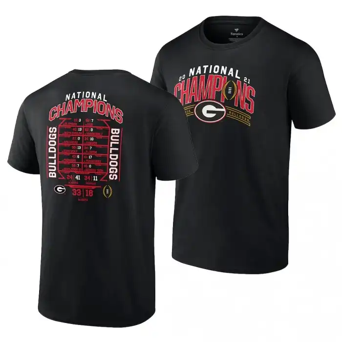 Men's Georgia Bulldogs 2021 National Champions College CFP Black Schedule Football T-Shirt 2410PWDF1