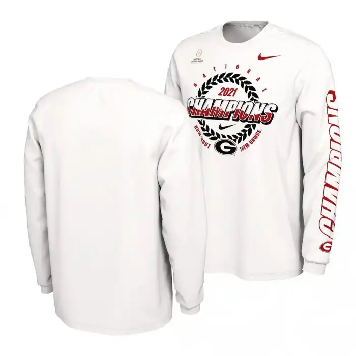 Men's Georgia Bulldogs 2021 National Champions Expression College CFP White Long Sleeve Football T-Shirt 2410QHOM1