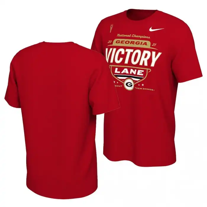 Men's Georgia Bulldogs 2021 National Champions Locker Room College CFP Red Football T-Shirt 2410OKMO2