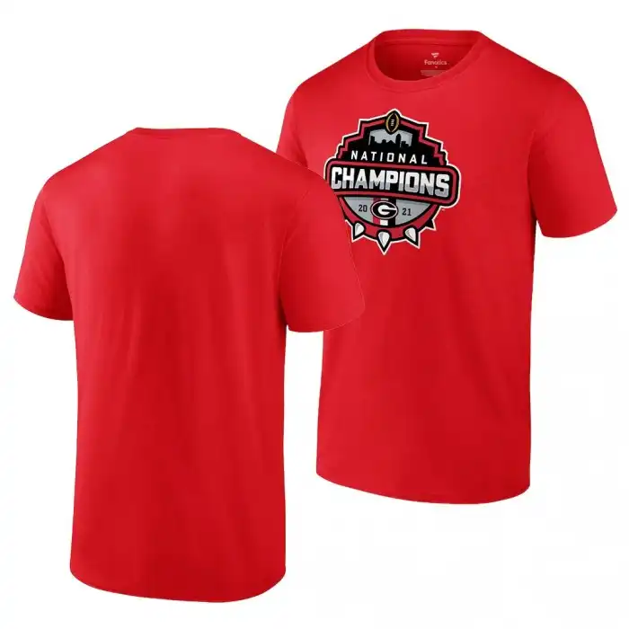 Men's Georgia Bulldogs 2021 National Champions Official Logo College CFP Red Football T-Shirt 2410HCWM7