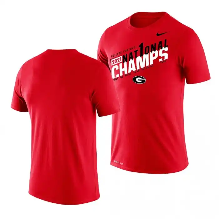 Men's Georgia Bulldogs 2021 National Champions Sla College CFP Red Football T-Shirt 2410MNXU6