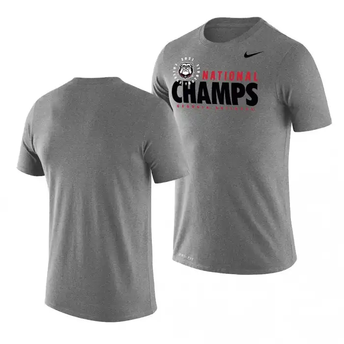 Men's Georgia Bulldogs 2021 National Champions Stack College CFP Gray Football T-Shirt 2410PTNR4