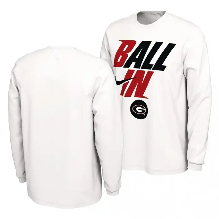 Men's Georgia Bulldogs 2022 Long Sleeve College March Madness White Football T-Shirt 2410PQPT5