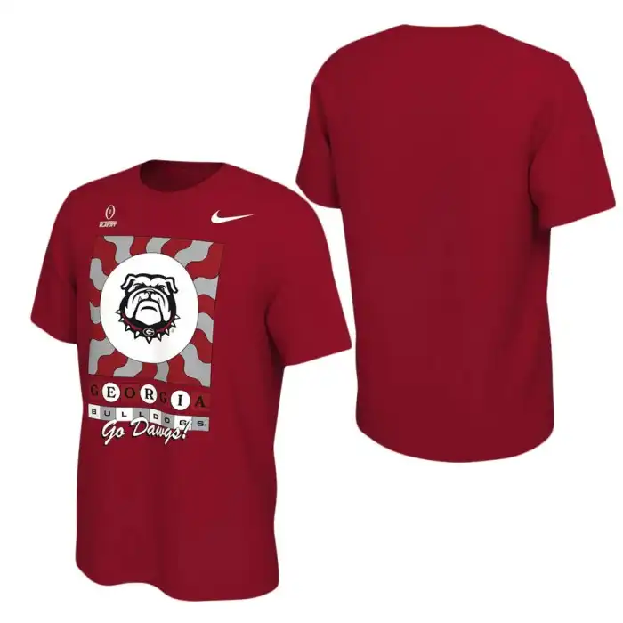 Men's Georgia Bulldogs 2022 Red College Playoff Bound Media Night Football T-Shirt 2410AOWK3