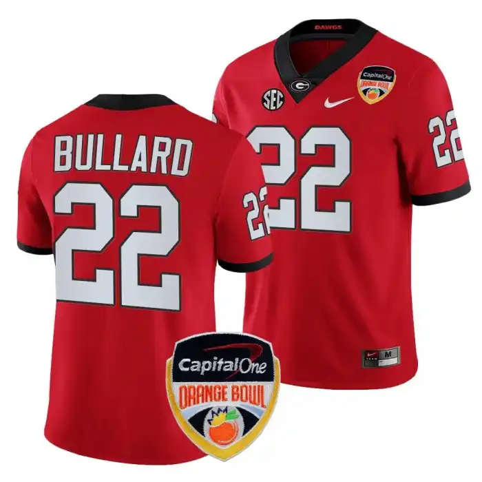 Men's Georgia Bulldogs #22 Javon Bullard 2023 Orange Bowl Playoff College Red Football Jersey 2410QUXN8