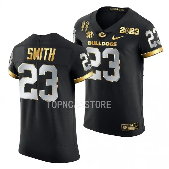 Men's Georgia Bulldogs #23 Tykee Smith 2X CFBPlayoff National Champions Golden College Black Limited Football Jersey 2410IRLE5