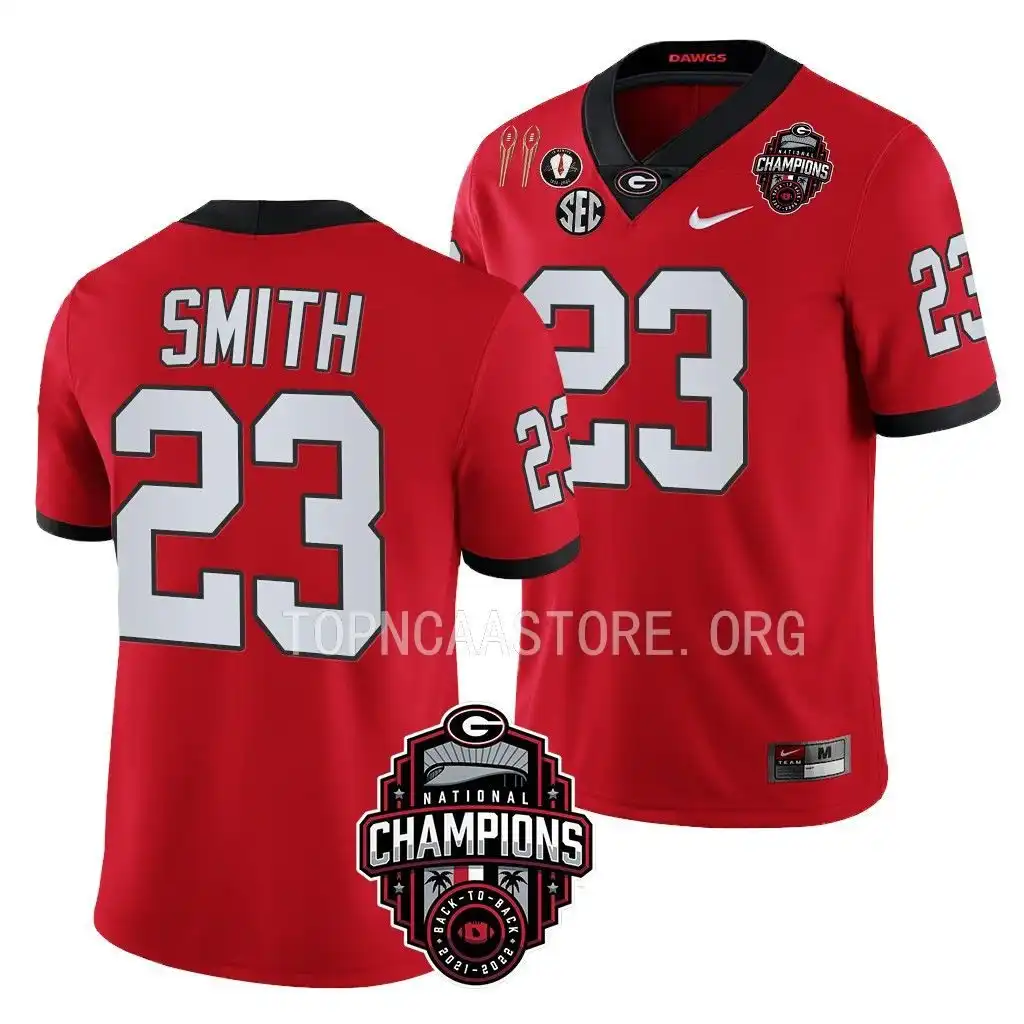 Men's Georgia Bulldogs #23 Tykee Smith Back-To-Back Red College National Champions CFBPlayoff 2023 Football Jersey 2410ABXT5