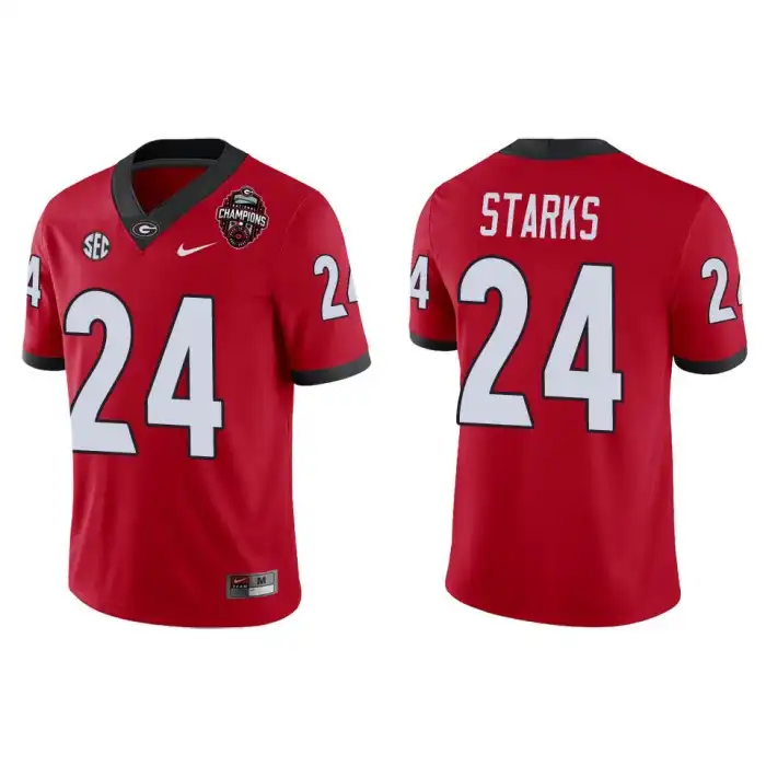 Men's Georgia Bulldogs #24 Malaki Starks Playoff Game College 2022 National Champions Red Football Jersey 2410SJLJ8