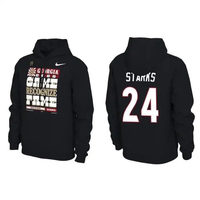 Men's Georgia Bulldogs #24 Malaki Starks Playoff Locker Room Black College 2022 National Champions Pullover Football Hoodie 2410LBAS8