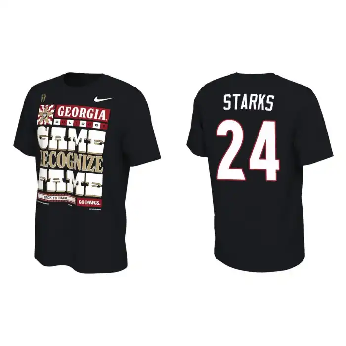 Men's Georgia Bulldogs #24 Malaki Starks Playoff Locker Room College 2022 National Champions Black Football T-Shirt 2410UJHM4