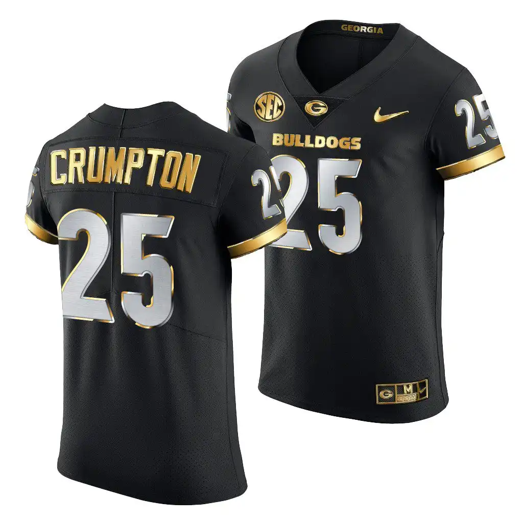 Men's Georgia Bulldogs #25 Ahkil Crumpton Black Golden Edition 2020-21 College Authentic Football Jersey 2410QNUL7