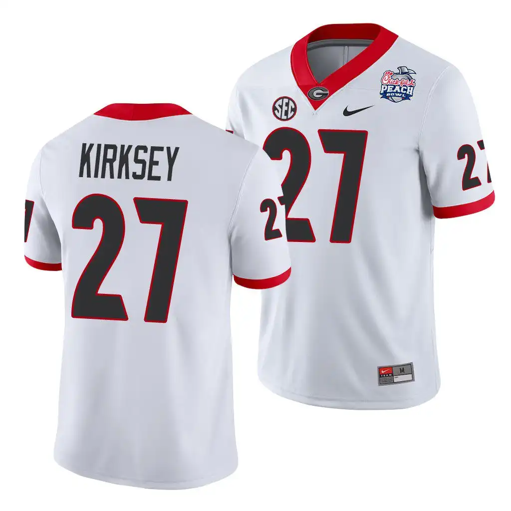 Men's Georgia Bulldogs #27 Austin Kirksey 2021 Peach Bowl College White Football Jersey 2410HITI5