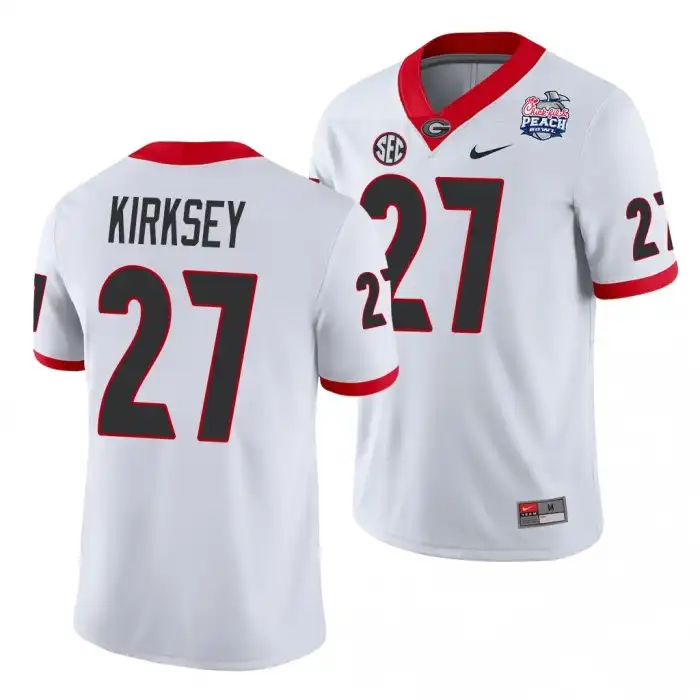 Men's Georgia Bulldogs #27 Austin Kirksey 2021 Peach Bowl College White Football Jersey 2410JDYK2