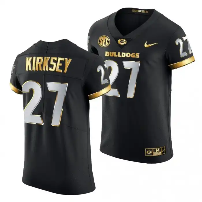 Men's Georgia Bulldogs #27 Austin Kirksey Black Golden Edition 2020-21 College Authentic Football Jersey 2410NYNS3