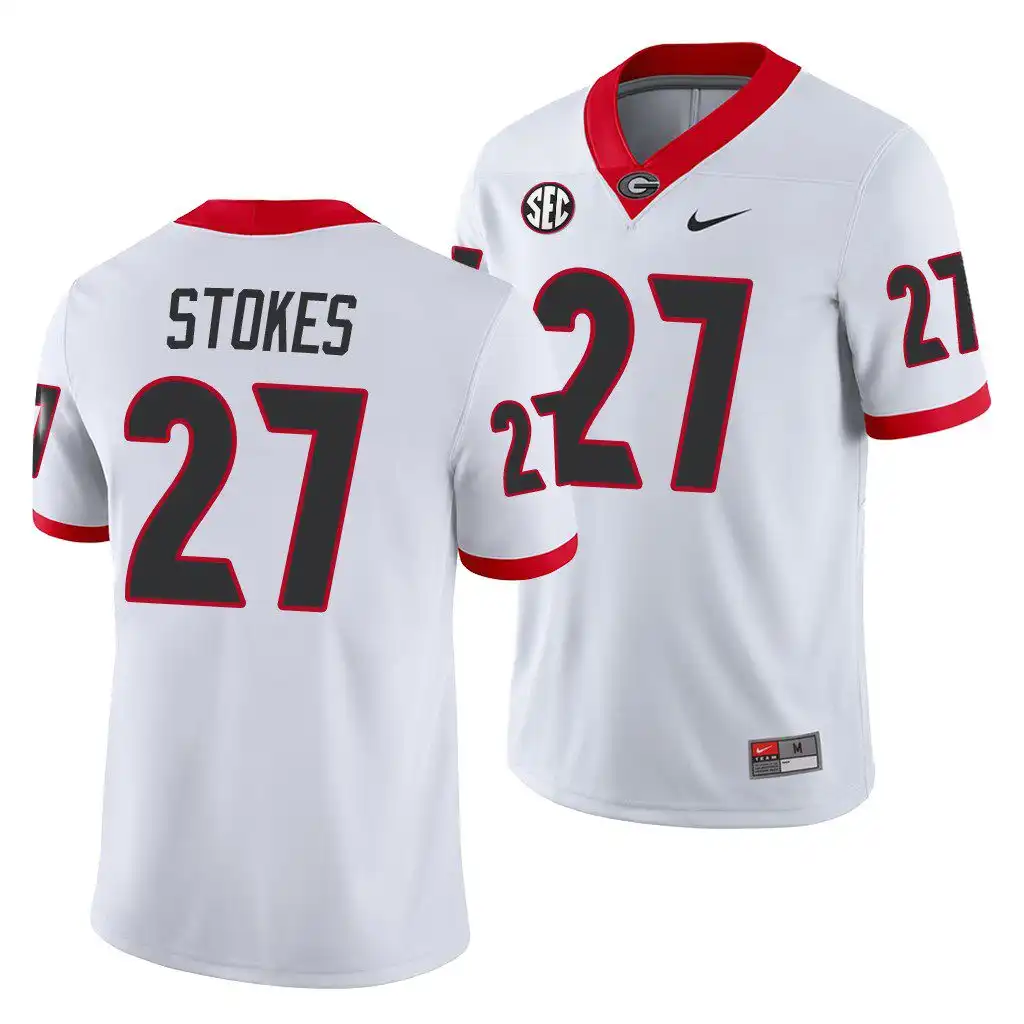 Men's Georgia Bulldogs #27 Eric Stokes White Game College Away Football Jersey 2410XOBH5