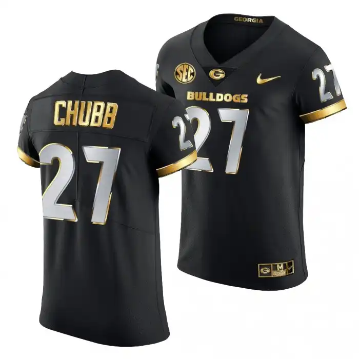 Men's Georgia Bulldogs #27 Nick Chubb Black Golden Edition 2020-21 College Authentic Football Jersey 2410PBJA1