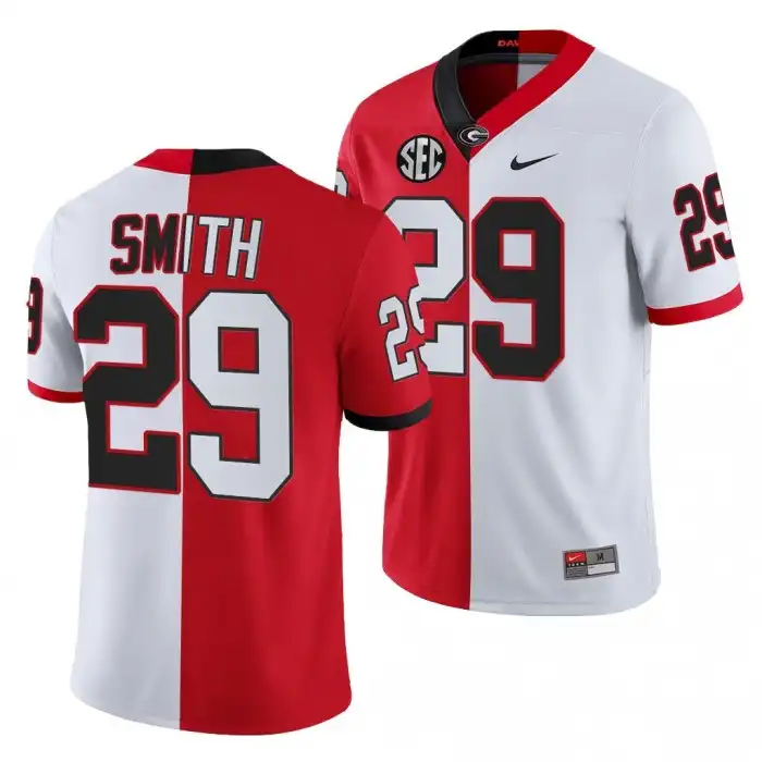 Men's Georgia Bulldogs #29 Christopher Smith 2021-22 Red College Split Edition White Football Jersey 2410OPNB3