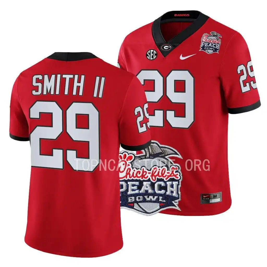 Men's Georgia Bulldogs #29 Christopher Smith 2022 Peach Bowl Playoff College Red Football Jersey 2410SAMI7