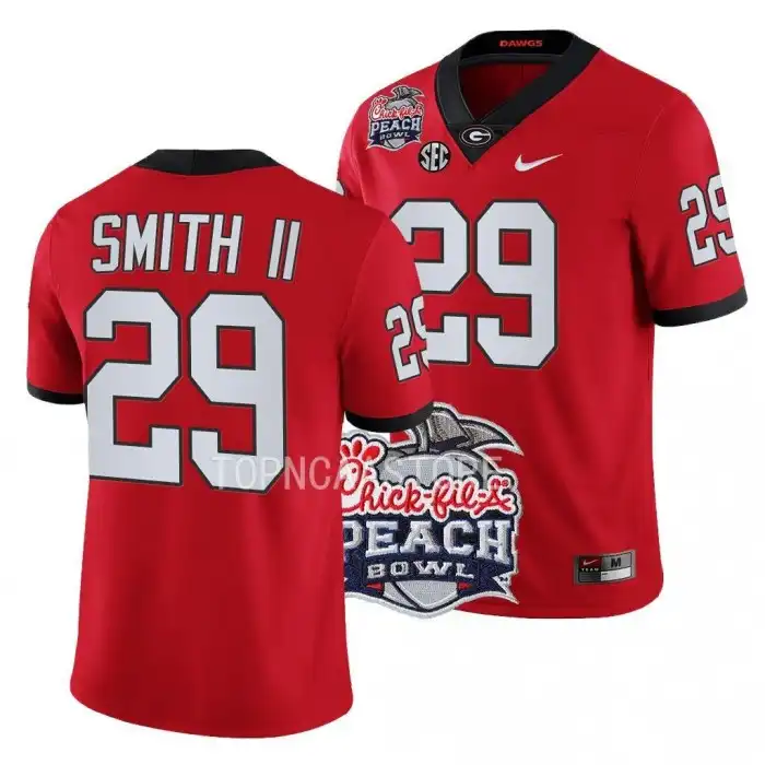 Men's Georgia Bulldogs #29 Christopher Smith 2022 Peach Bowl Playoff College Red Football Jersey 2410SHPC2