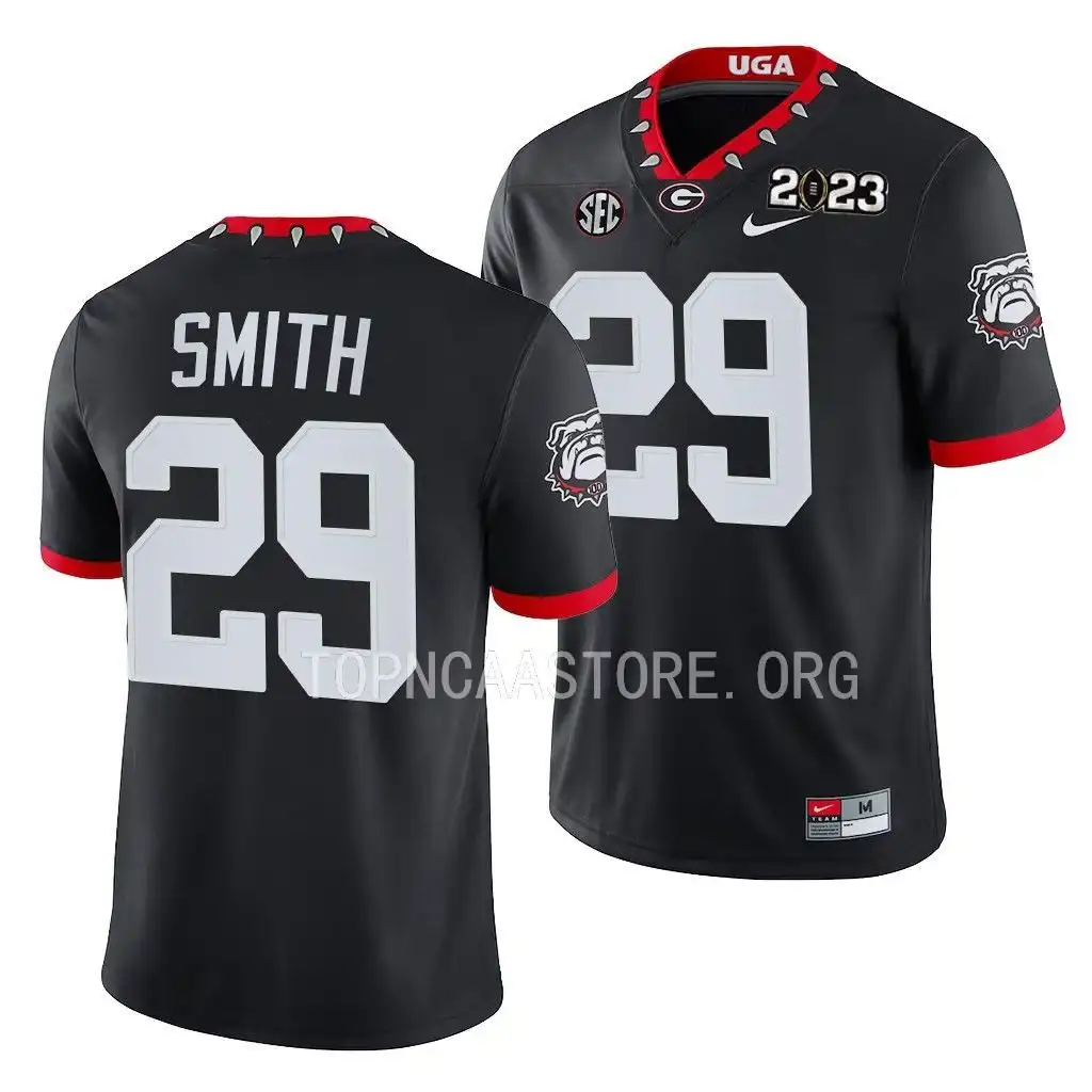 Men's Georgia Bulldogs #29 Christopher Smith 2023 National Championship Playoff College Black Football Jersey 2410JNXK8