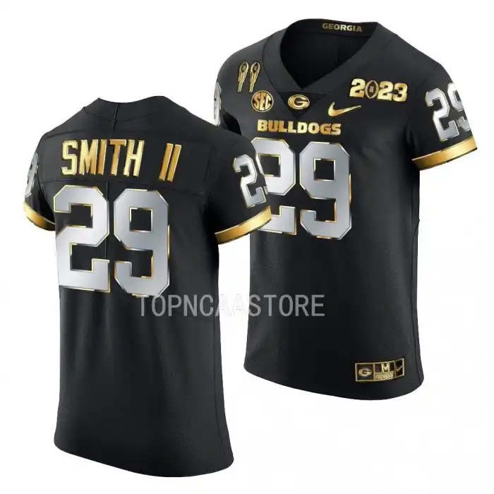 Men's Georgia Bulldogs #29 Christopher Smith 2X CFBPlayoff National Champions Golden College Black Limited Football Jersey 2410KVUT5