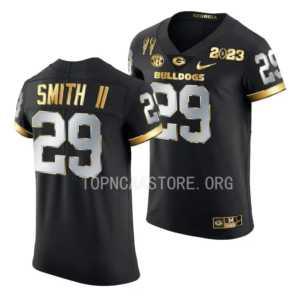 Men's Georgia Bulldogs #29 Christopher Smith 2X CFBPlayoff National Champions Golden College Black Limited Football Jersey 2410QIAE3