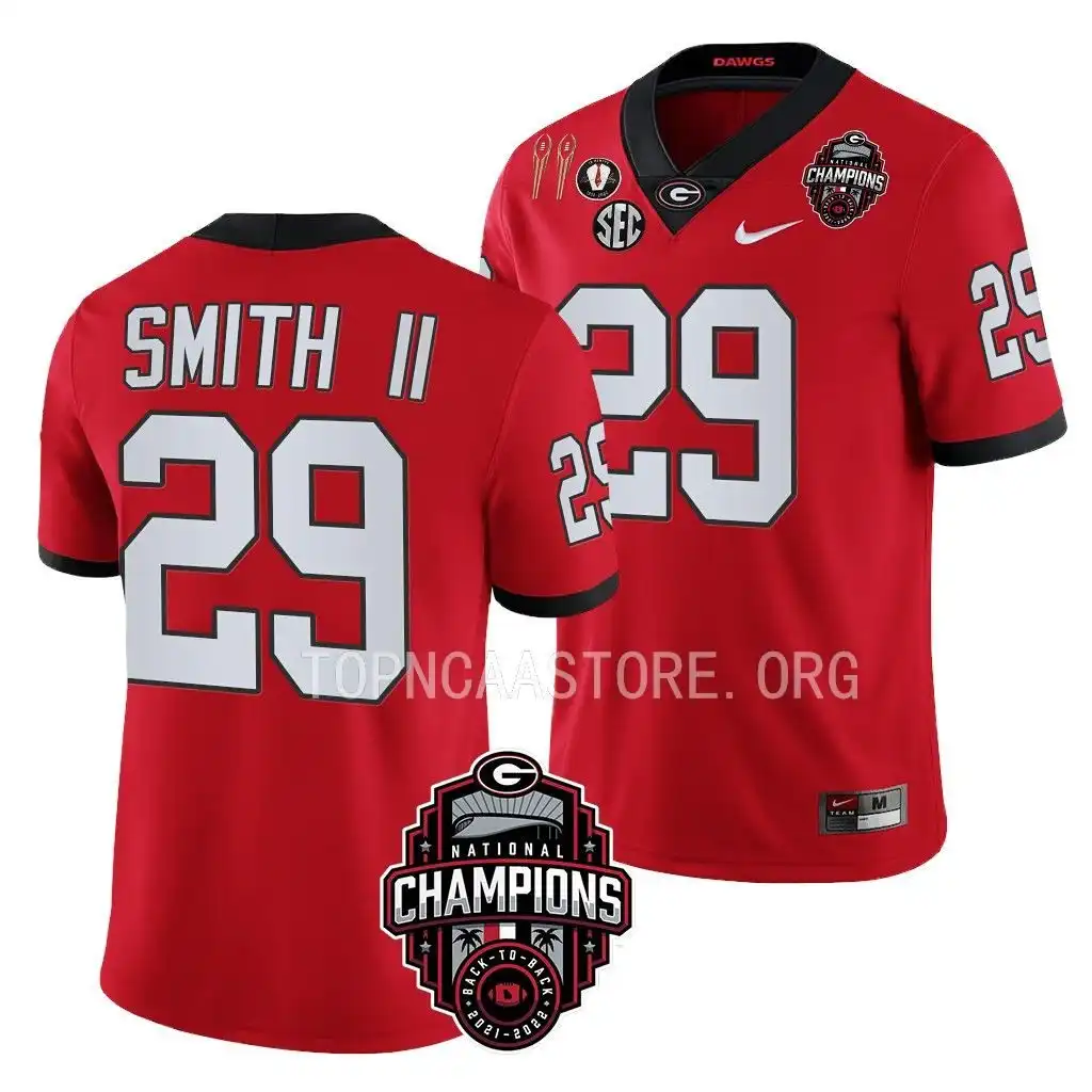 Men's Georgia Bulldogs #29 Christopher Smith Back-To-Back Red College National Champions CFBPlayoff 2023 Football Jersey 2410RZRC8