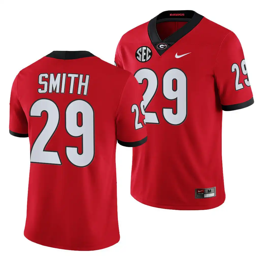 Men's Georgia Bulldogs #29 Christopher Smith Red Game College 2021-22 Football Jersey 2410NTGF6