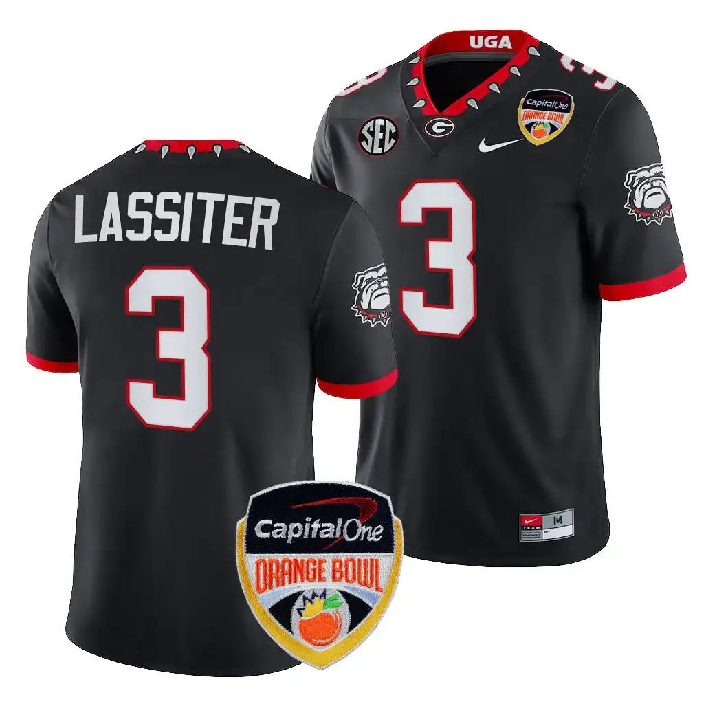 Men's Georgia Bulldogs #3 Kamari Lassiter 2023 Orange Bowl Playoff College Black Football Jersey 2410GTDI4