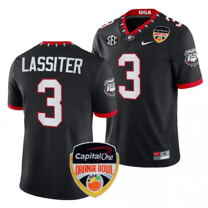 Men's Georgia Bulldogs #3 Kamari Lassiter 2023 Orange Bowl Playoff College Black Football Jersey 2410NINB8