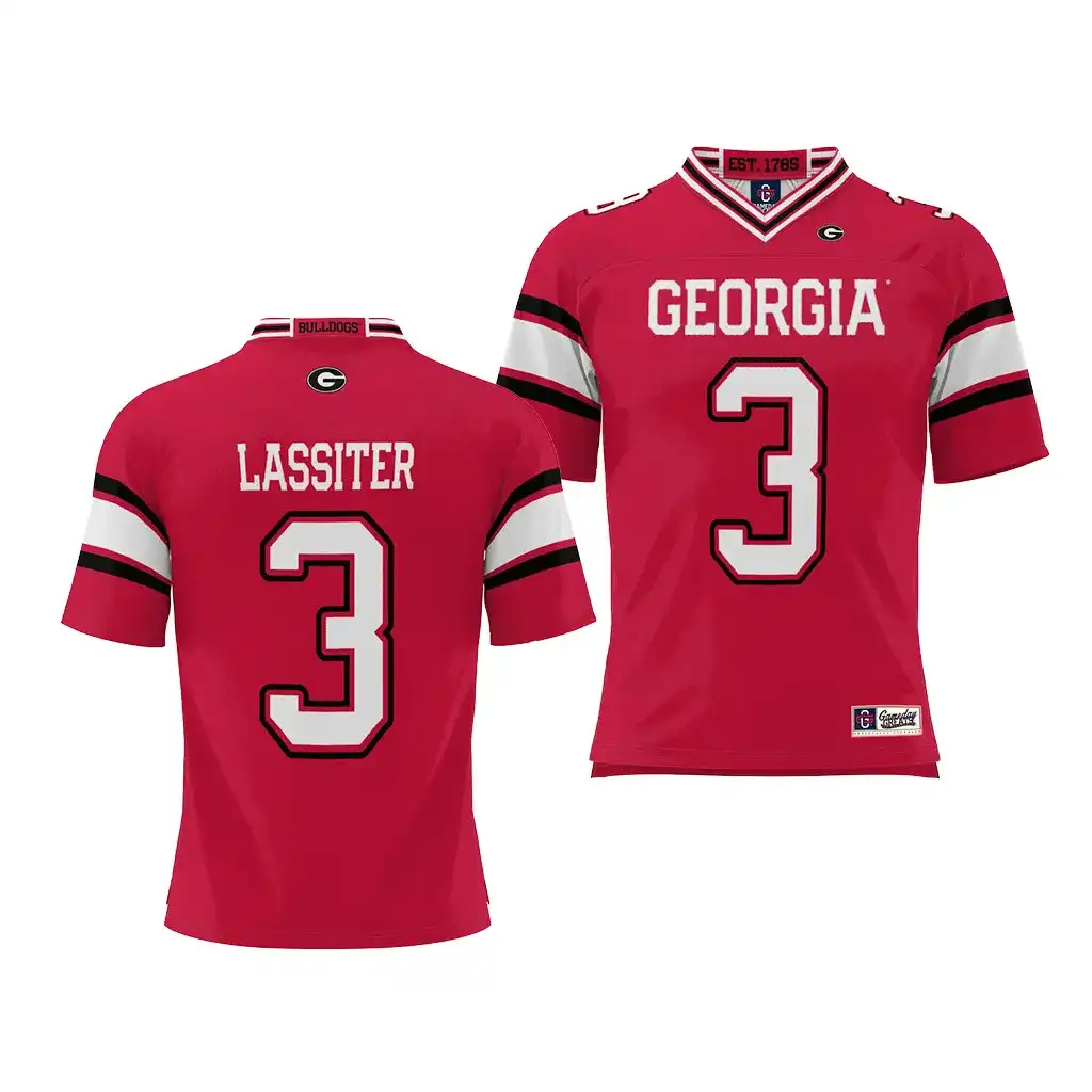 Men's Georgia Bulldogs #3 Kamari Lassiter NIL Red College Player Football Jersey 2410QQRL6