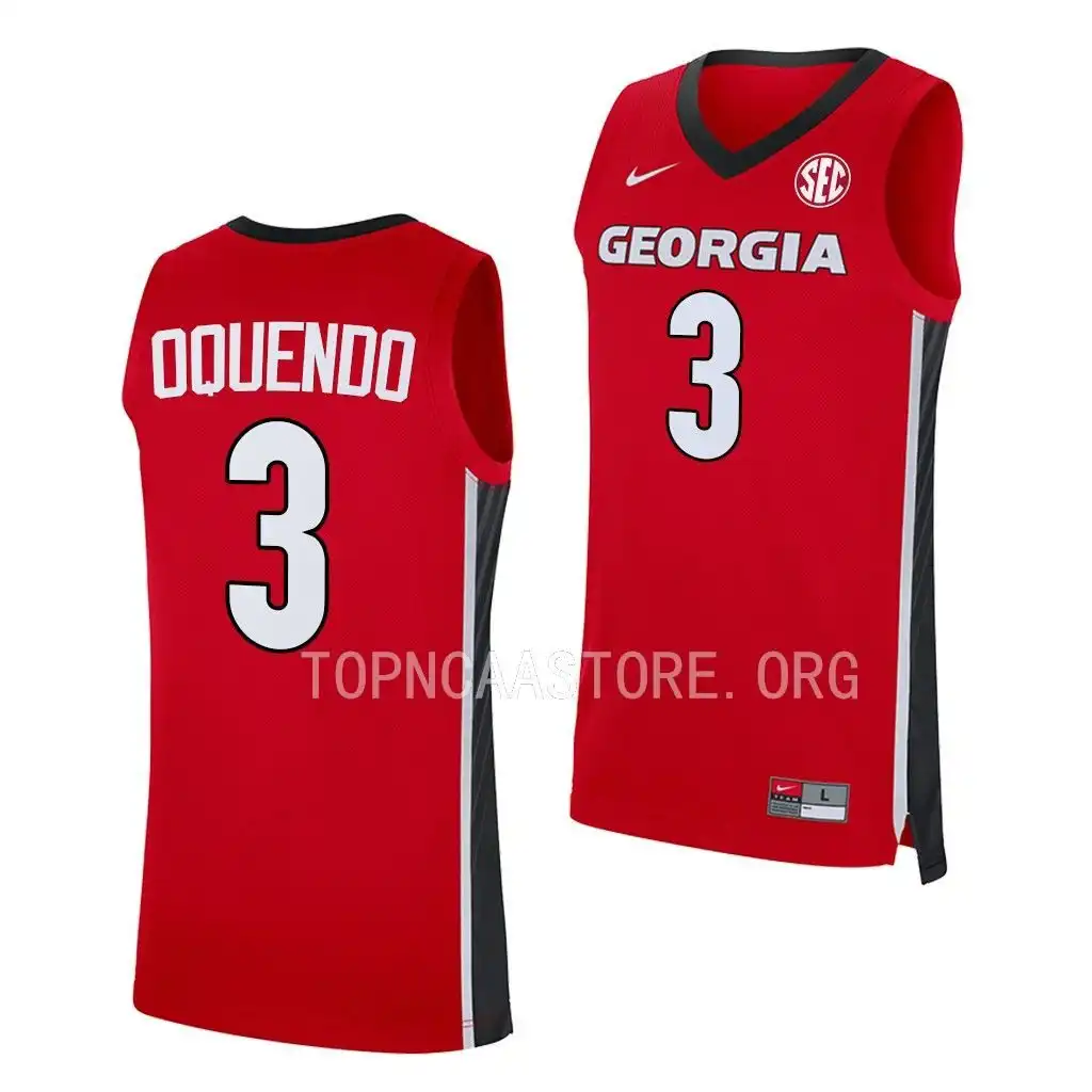 Men's Georgia Bulldogs #3 Kario Oquendo Red 2022-23 College Replica Away Basketball Jersey 2410EZDQ4