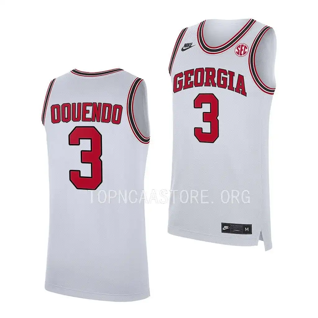 Men's Georgia Bulldogs #3 Kario Oquendo White 2022-23 College Home Replica Basketball Jersey 2410IVTK2