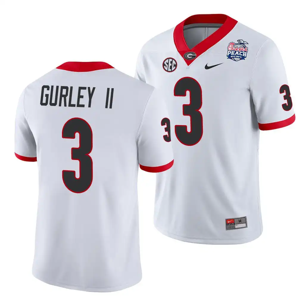 Men's Georgia Bulldogs #3 Todd Gurley II 2021 Peach Bowl College White Football Jersey 2410EKYR0