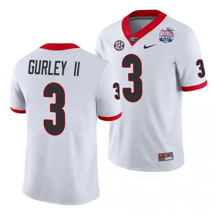 Men's Georgia Bulldogs #3 Todd Gurley II 2021 Peach Bowl College White Football Jersey 2410JGTT7