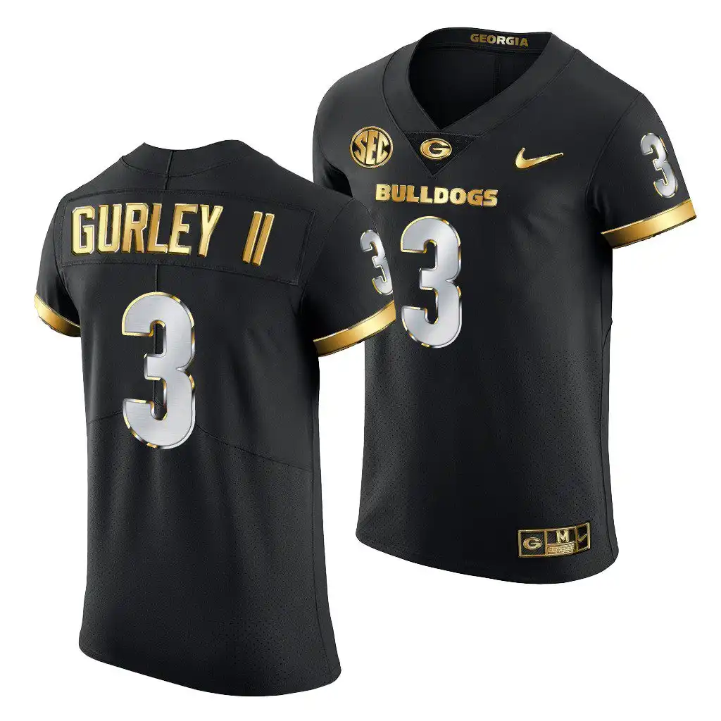 Men's Georgia Bulldogs #3 Todd Gurley II Black Golden Edition 2020-21 College Authentic Football Jersey 2410HVMV7