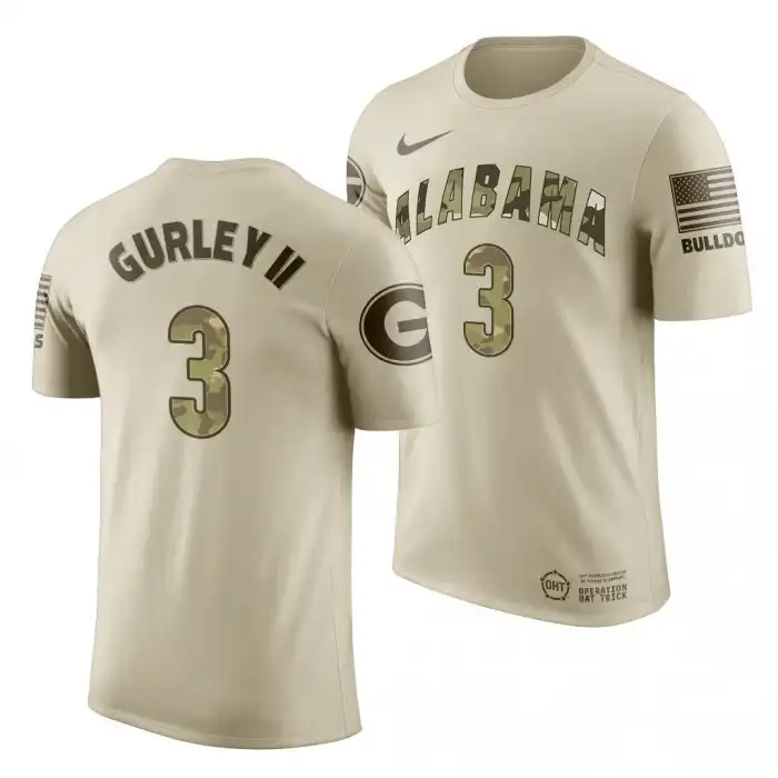 Men's Georgia Bulldogs #3 Todd Gurley II Oatmeal History Player OHT Military Appreciation College Football T-Shirt 2410LPJY8