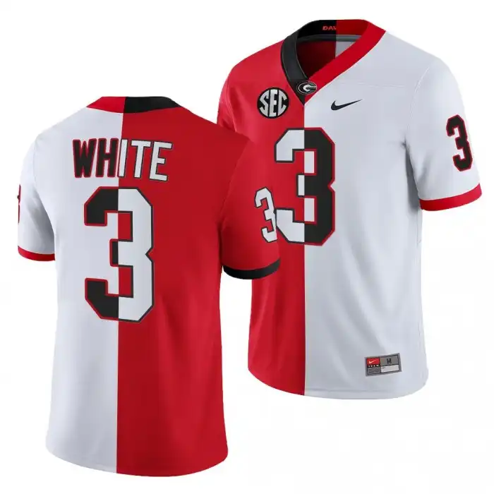 Men's Georgia Bulldogs #3 Zamir White 2021-22 Red College Split Edition White Football Jersey 2410RORI1