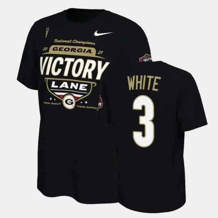 Men's Georgia Bulldogs #3 Zamir White 2021 National Champions College Black Football T-Shirt 2410DVPQ6