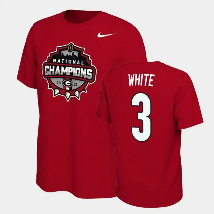 Men's Georgia Bulldogs #3 Zamir White 2021 National Champions College Red Football T-Shirt 2410BLSM4