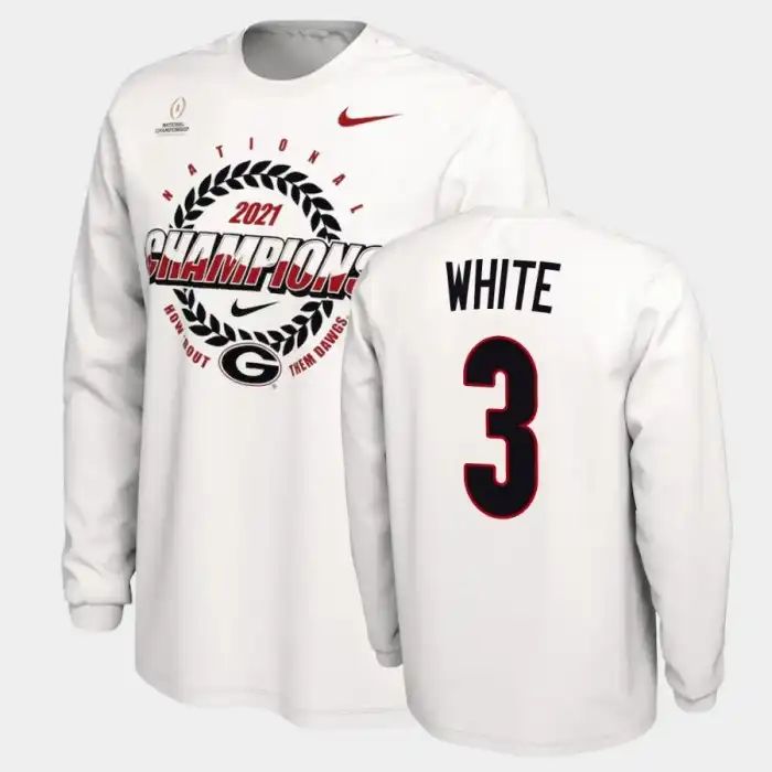 Men's Georgia Bulldogs #3 Zamir White 2021 National Champions College White Football T-Shirt 2410WGTQ1