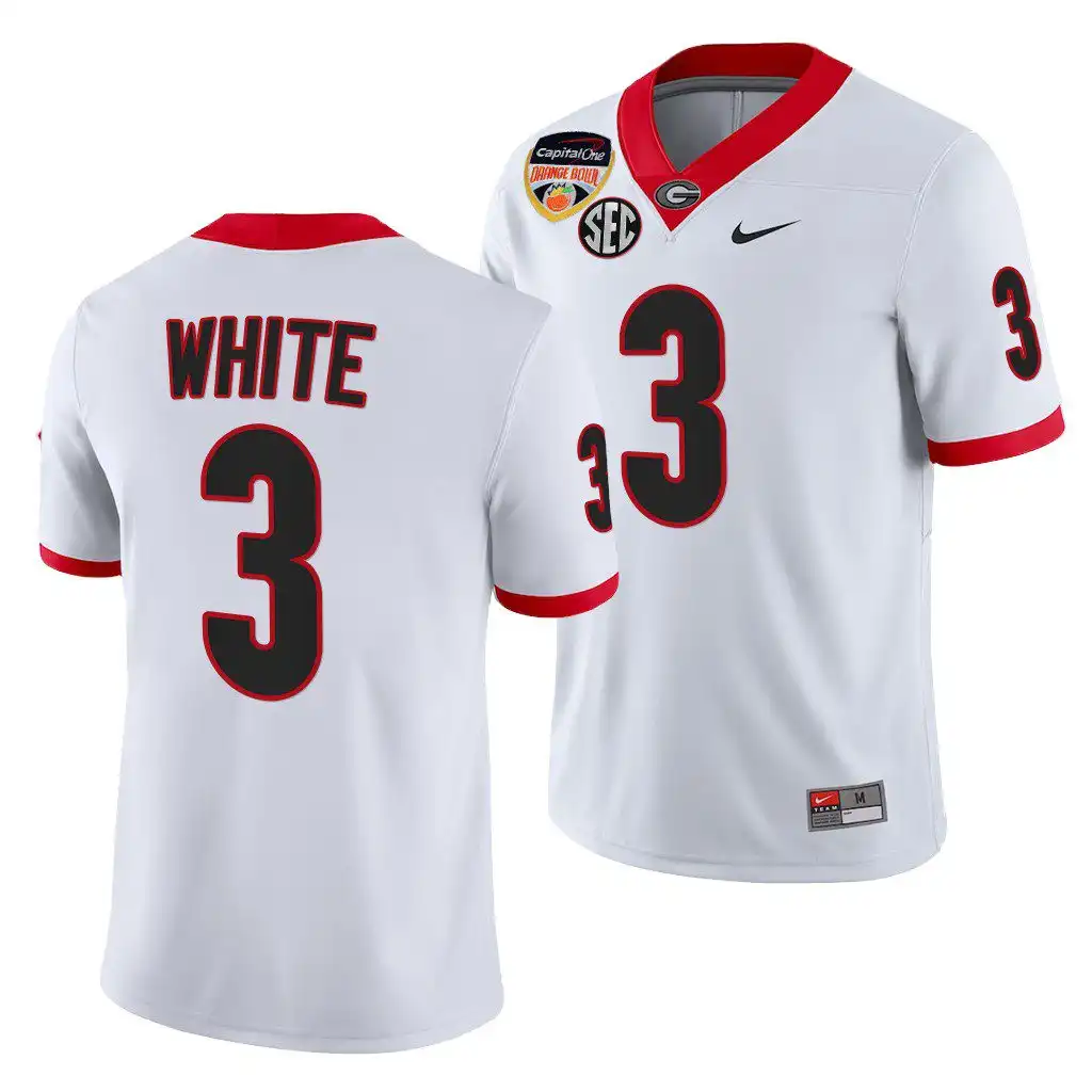 Men's Georgia Bulldogs #3 Zamir White 2021 Orange Bowl 100th Anniversary College White Football Jersey 2410FRLB7