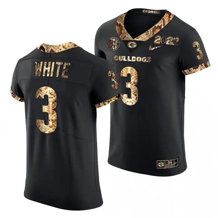 Men's Georgia Bulldogs #3 Zamir White 2022 Black Python Skin College Playoff Football Jersey 2410SOUQ8