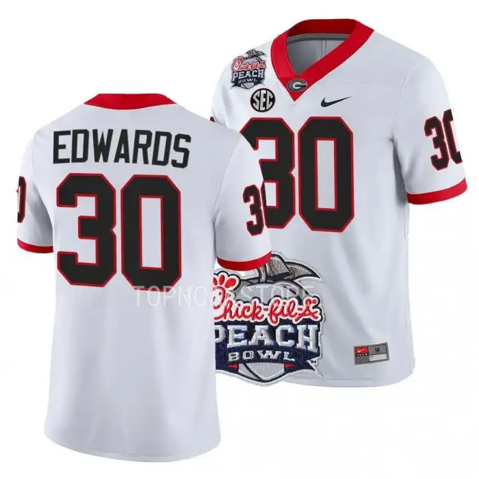 Men's Georgia Bulldogs #30 Daijun Edwards 2022 Peach Bowl Playoff College White Football Jersey 2410MTVW1