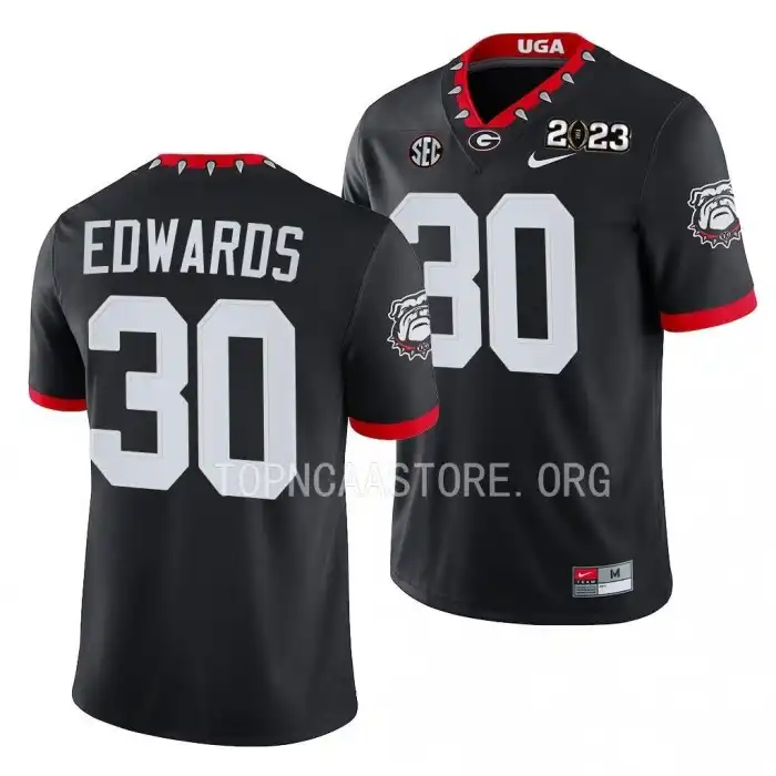 Men's Georgia Bulldogs #30 Daijun Edwards 2023 National Championship Playoff College Black Football Jersey 2410KENP5