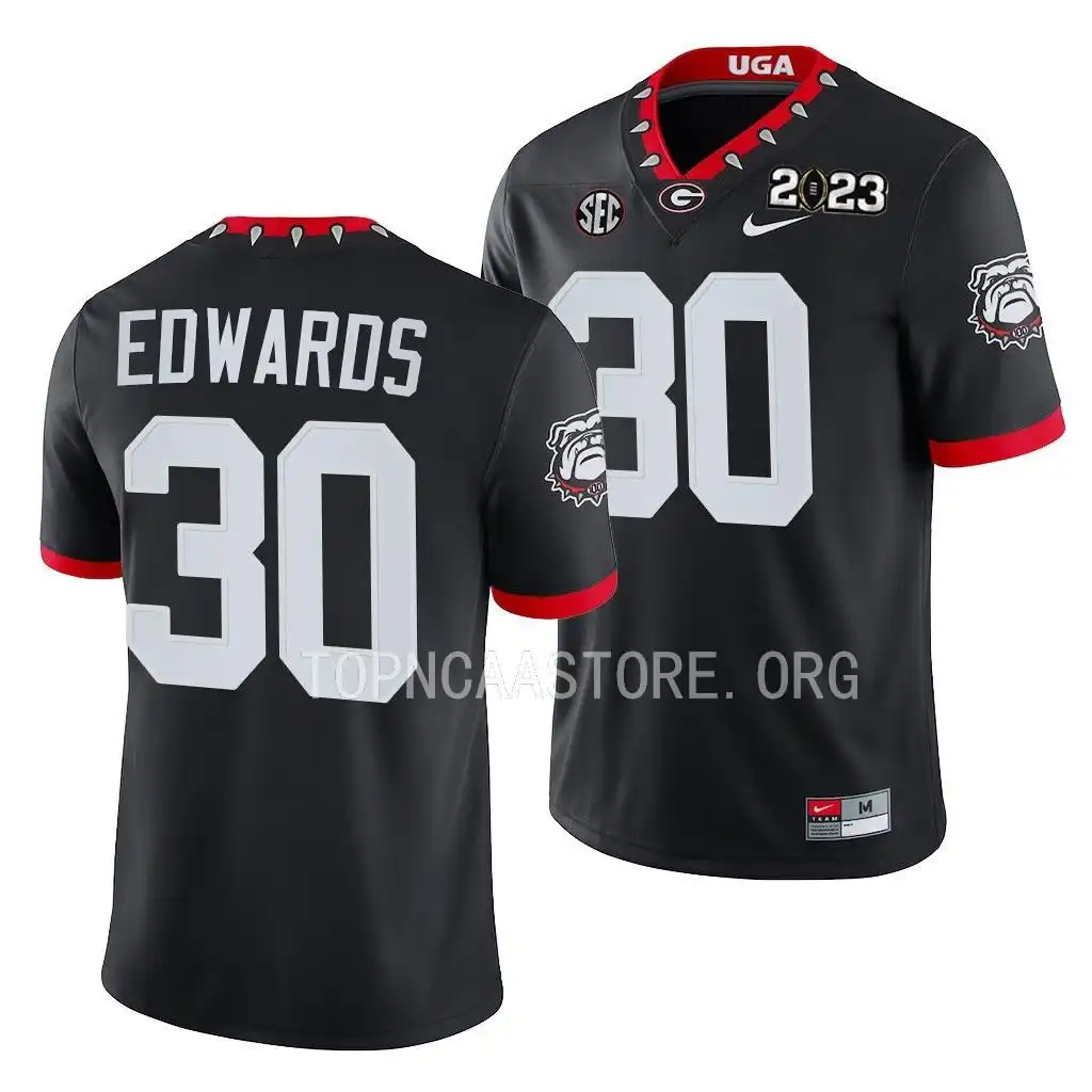 Men's Georgia Bulldogs #30 Daijun Edwards 2023 National Championship Playoff College Black Football Jersey 2410TCEF1