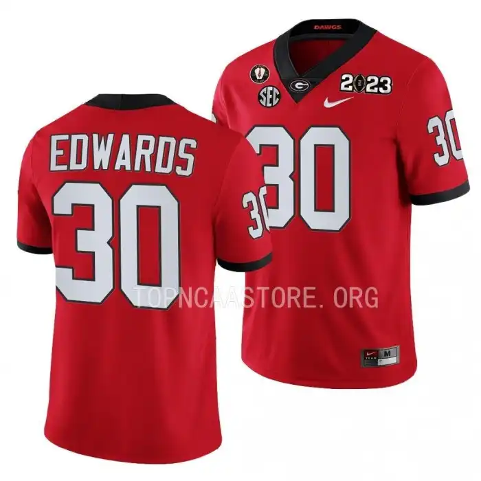 Men's Georgia Bulldogs #30 Daijun Edwards 2023 National Championship Playoff College Red Football Jersey 2410BNZC0