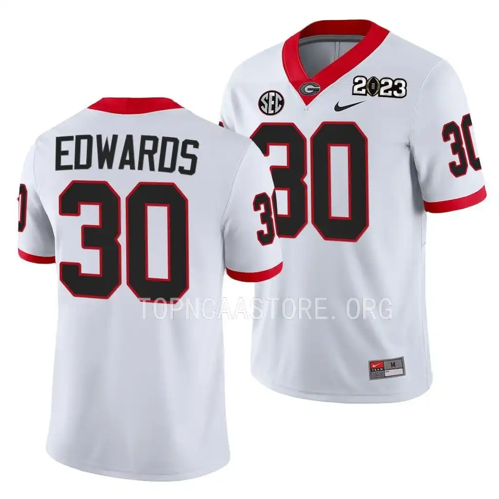 Men's Georgia Bulldogs #30 Daijun Edwards 2023 National Championship Playoff College White Football Jersey 2410JTVB2