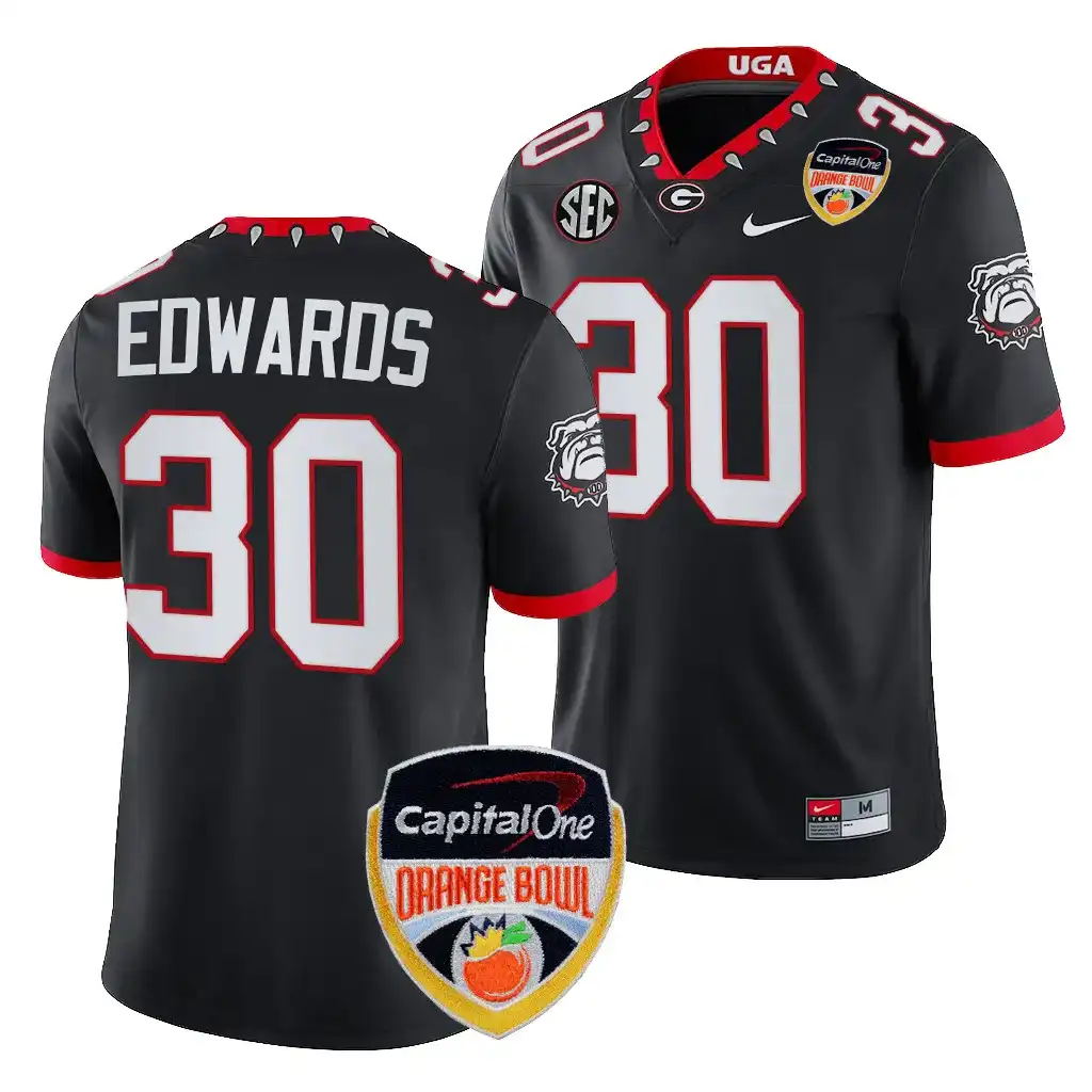 Men's Georgia Bulldogs #30 Daijun Edwards 2023 Orange Bowl Playoff College Black Football Jersey 2410CVRQ2