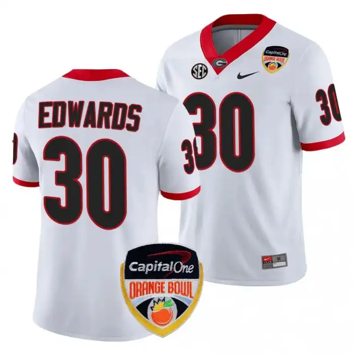 Men's Georgia Bulldogs #30 Daijun Edwards 2023 Orange Bowl Playoff Shirt College White Football Jersey 2410NDIW0